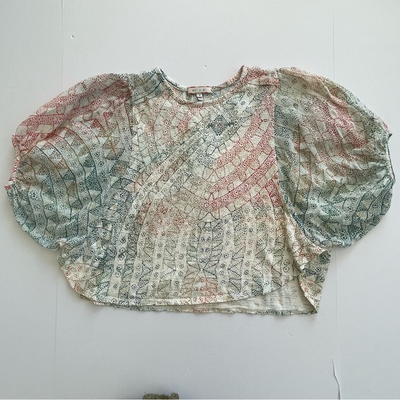 Anthropologie Eri + Ali Briony Batwing Sleeve Top Green, Orange, Blue and Ivory - Picture 7 of 16